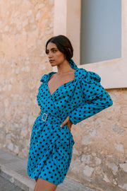 MARTINA Dress - Blue polkadot