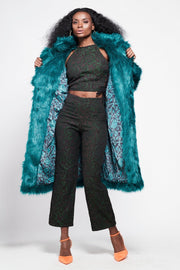 BUFFY Faux Fur Coat in Teal