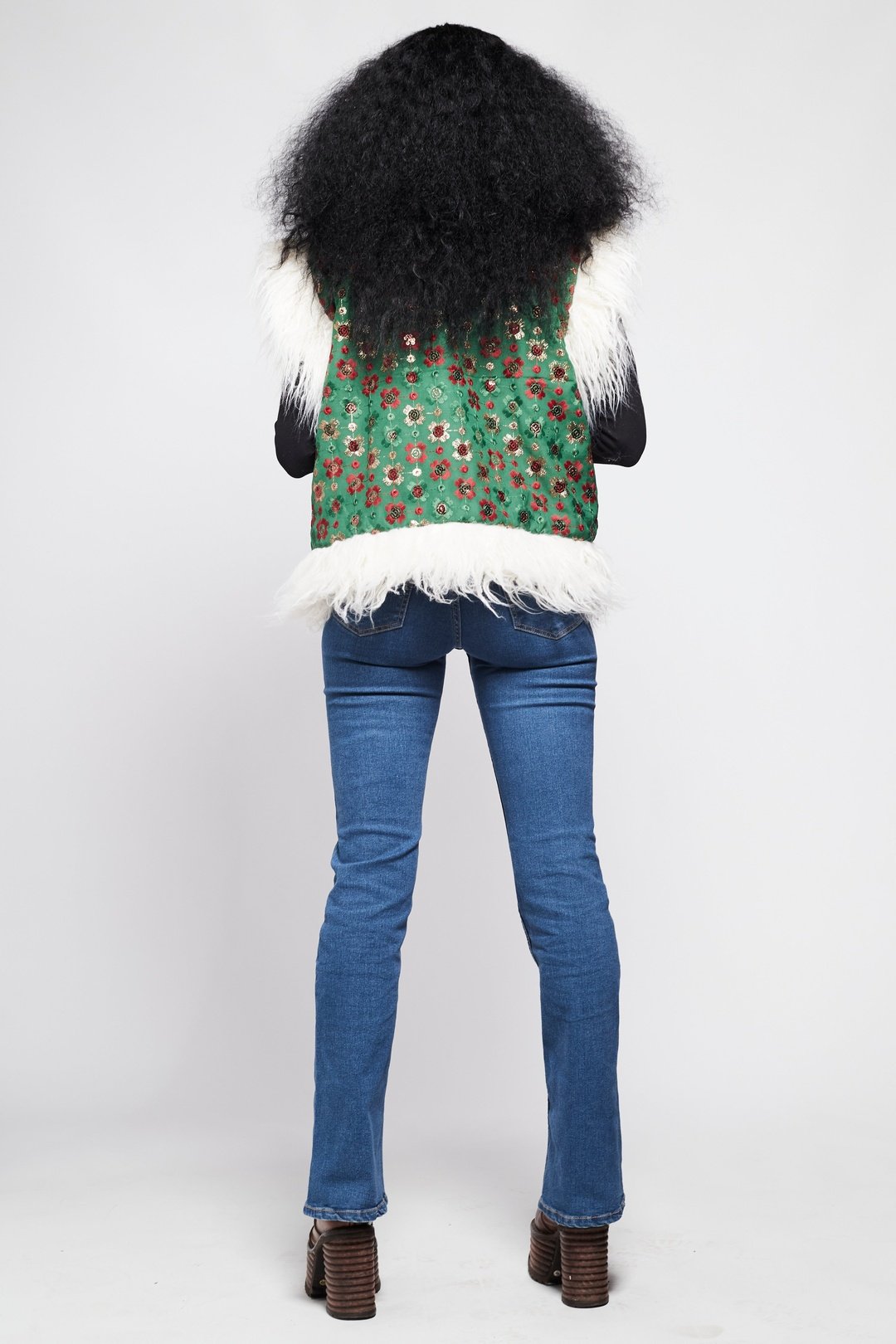 JONI Waistcoat - Afghan Style Emerald Green Embroidered Gilet Fur Trim