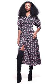 GABRIELA Wrap Dress Black & Rose Print