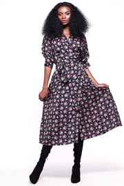 GABRIELA Wrap Dress Black & Rose Print