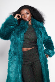 BUFFY Faux Fur Coat in Teal