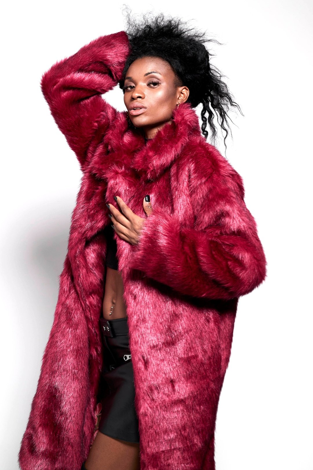 BUFFY Faux Fur Coat in Ruby Red
