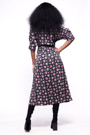 GABRIELA Wrap Dress Black & Rose Print