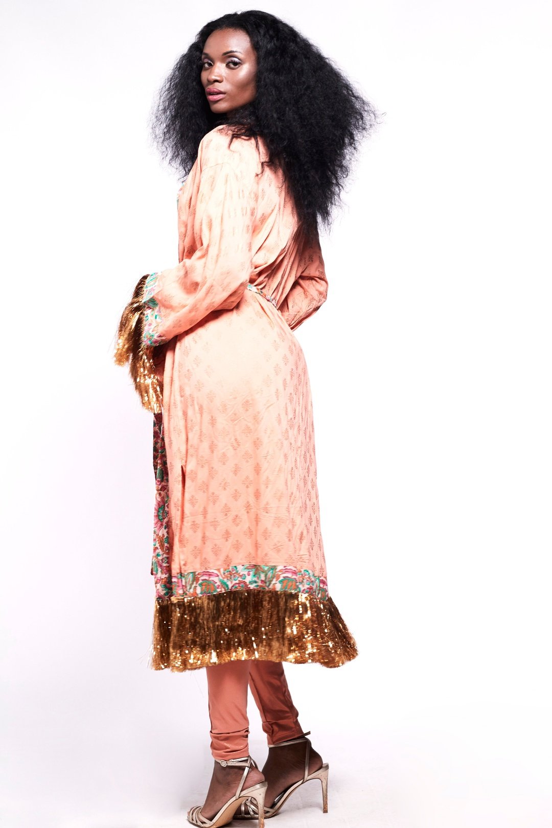 FIESTA Kimono Peach Metallic Fringe Party Kimono
