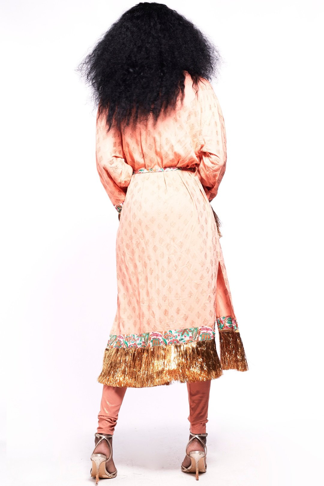 FIESTA Kimono Peach Metallic Fringe Party Kimono