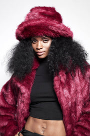 BUFFY Faux Fur Coat in Ruby Red