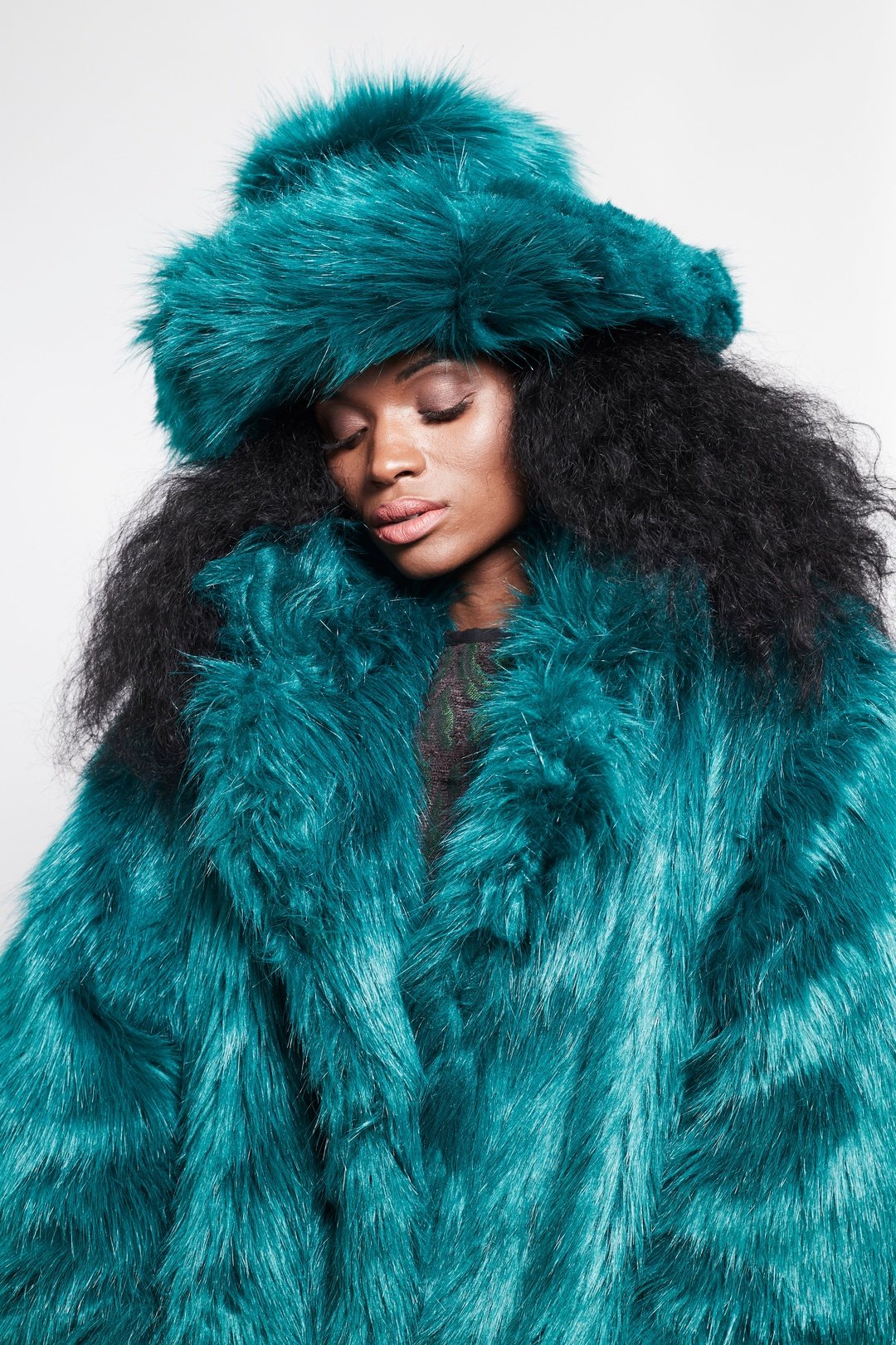 Long green faux deals fur coat