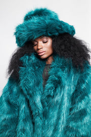 BUFFY Faux Fur Coat in Teal