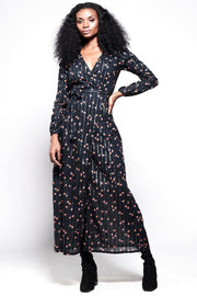 KALANI Wrap dress - Black with Peachy orange floral print