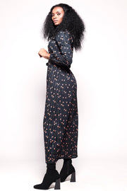 KALANI Wrap dress - Black with Peachy orange floral print