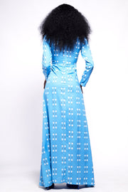 TABITHA Dress Retro Front Cut Blue Maxi Dress