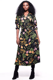 GABRIELA Wrap Dress Black & Tropical Floral Print