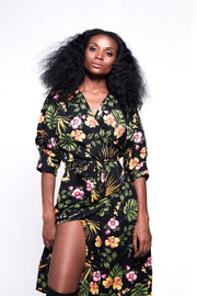 GABRIELA Wrap Dress Black & Tropical Floral Print