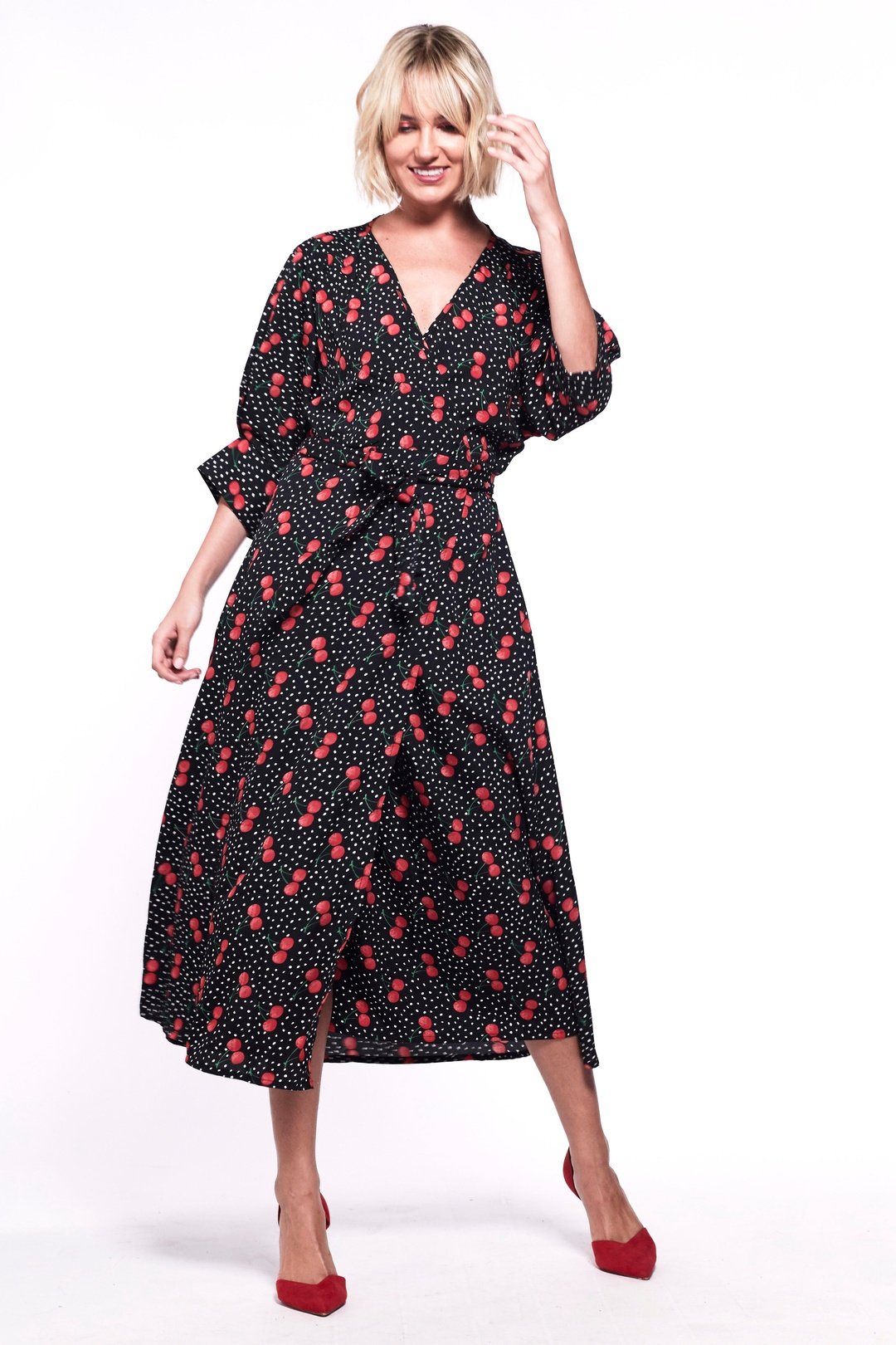 GABRIELA Wrap Dress Black and Cherry Print