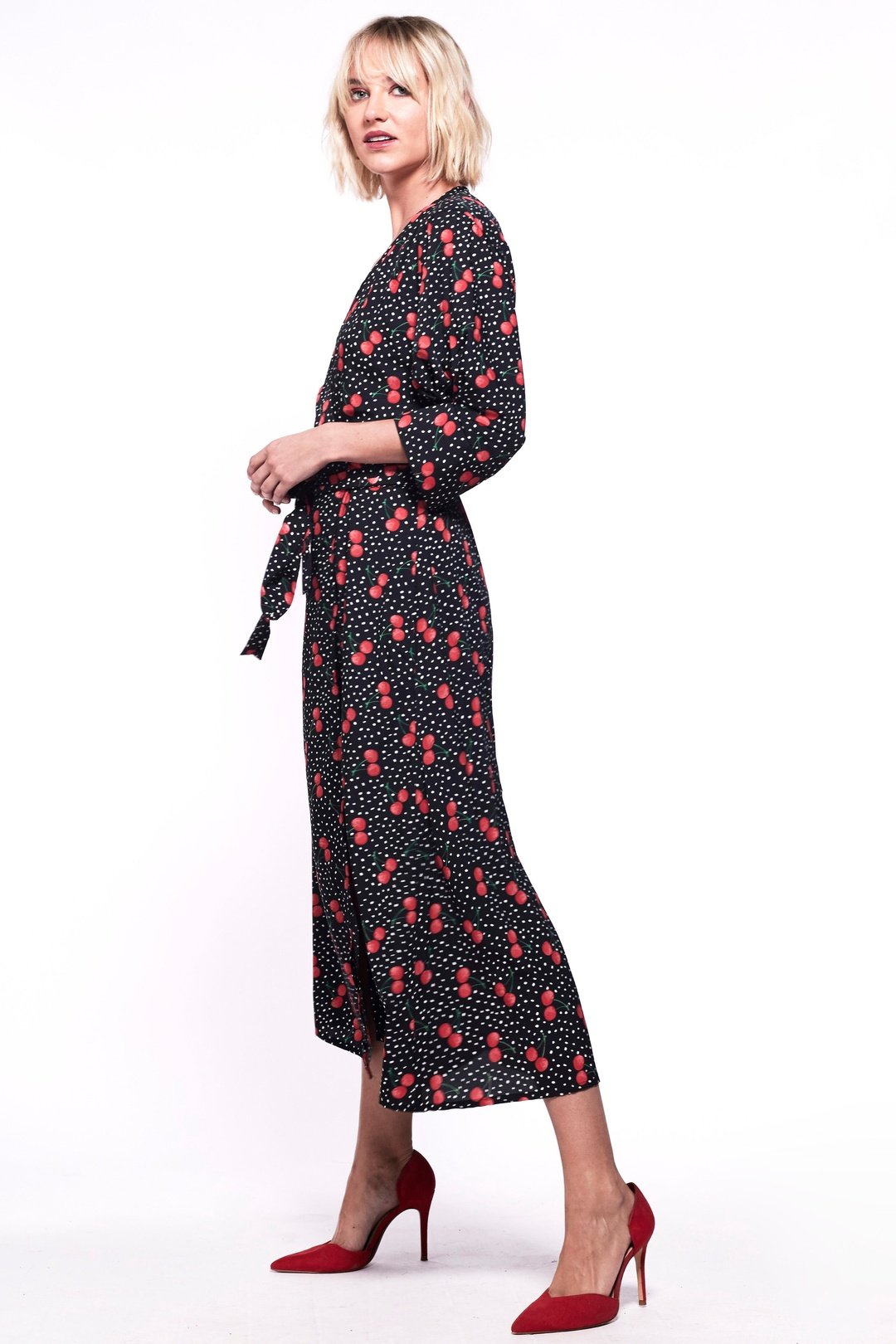 GABRIELA Wrap Dress Black and Cherry Print