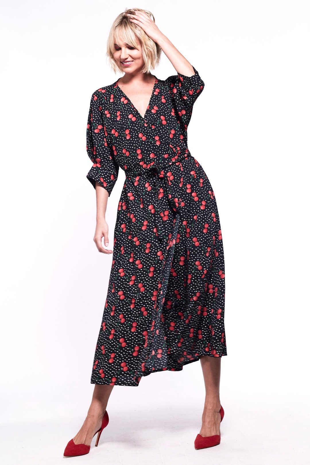 GABRIELA Wrap Dress Black and Cherry Print