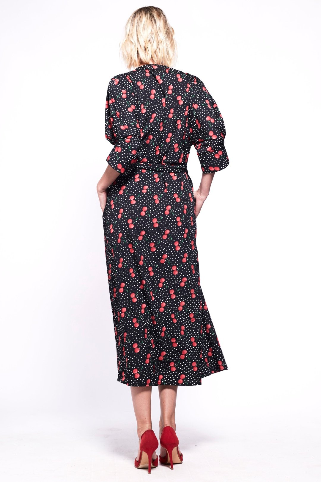 GABRIELA Wrap Dress Black and Cherry Print