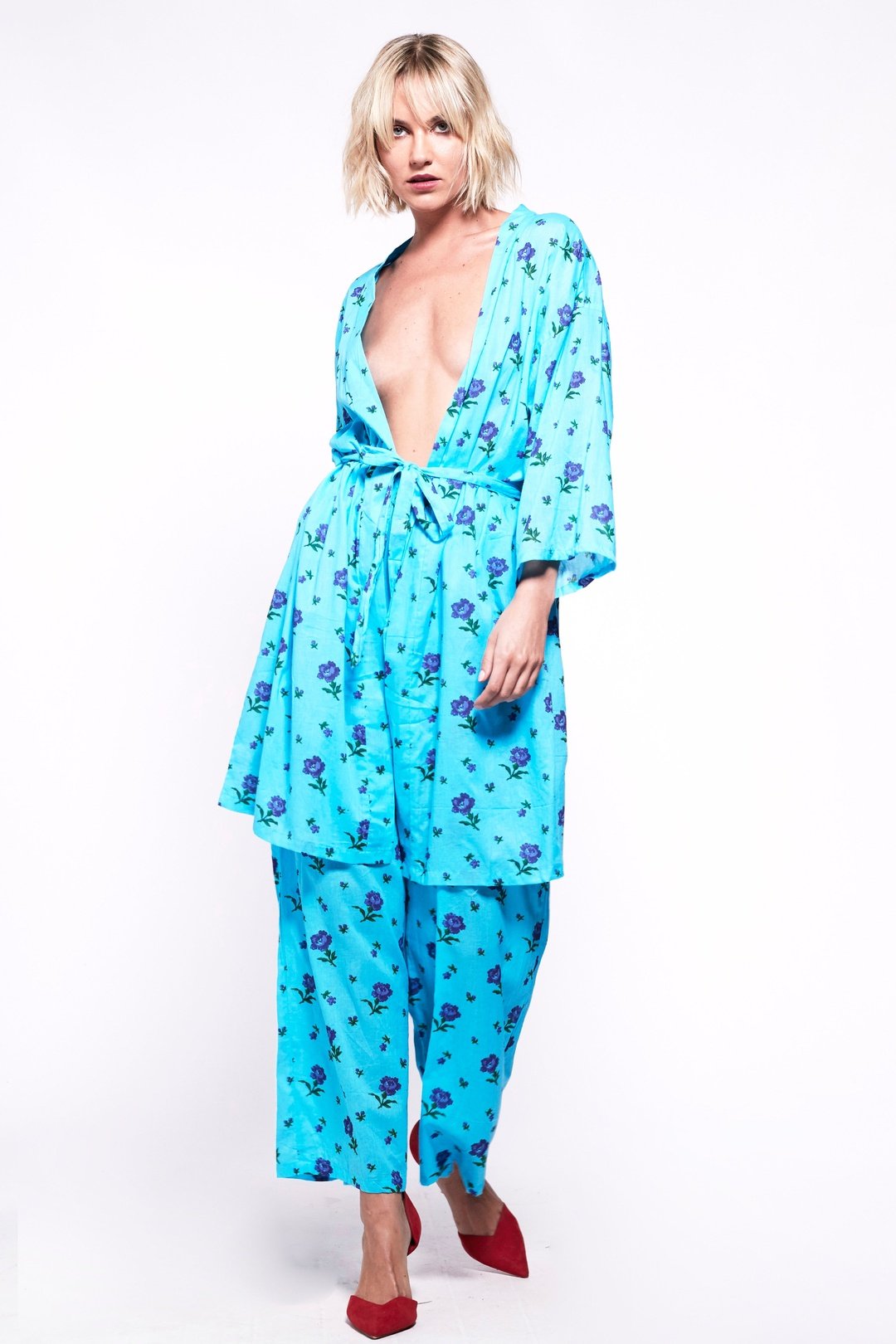 FORTY WINKS Blue Floral Kimono Twinset