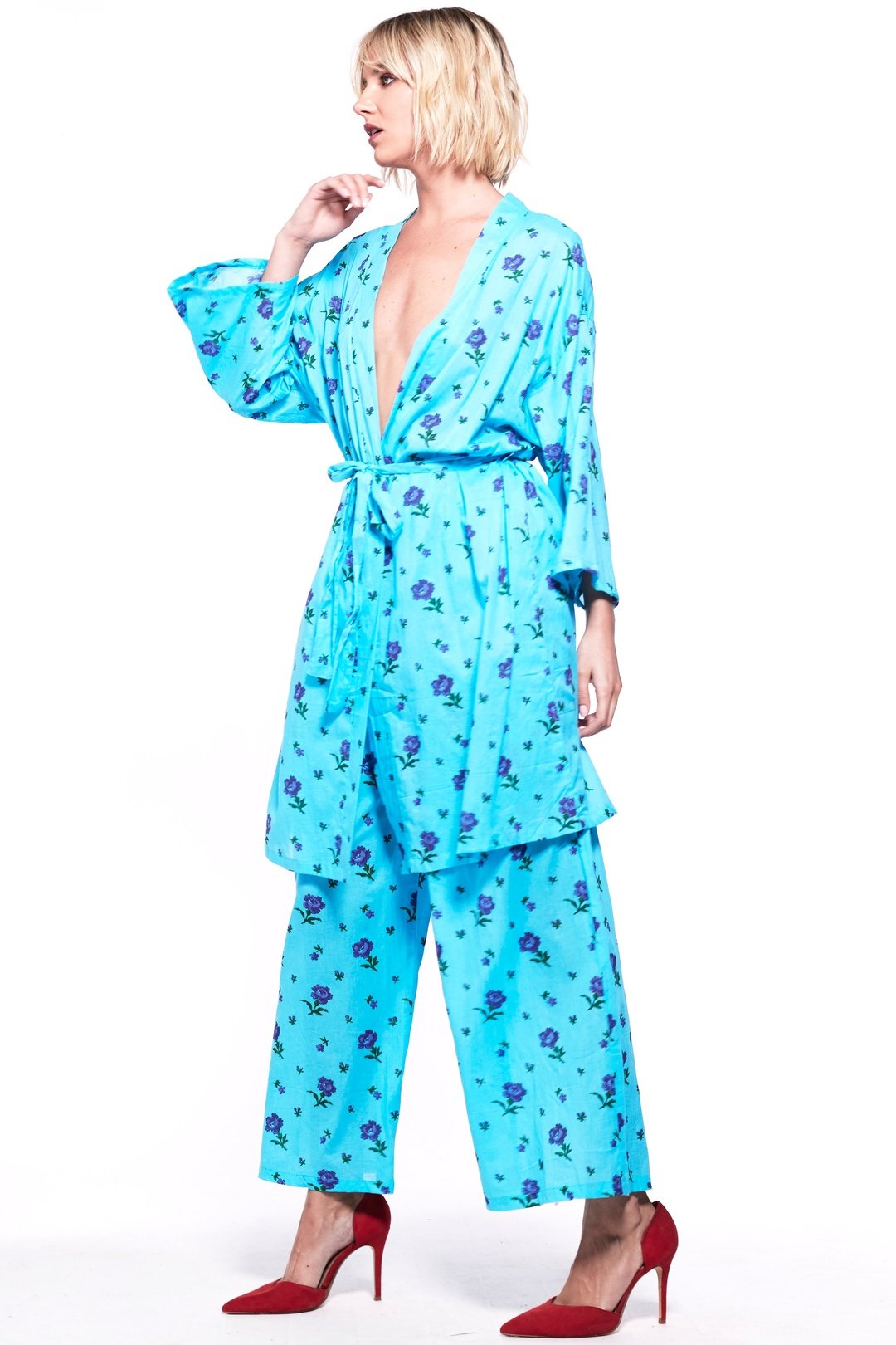 FORTY WINKS Blue Floral Kimono Twinset
