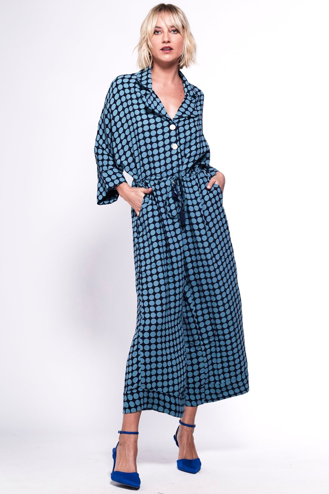 PYJAMA Jumpsuit - Polka Dot Blue