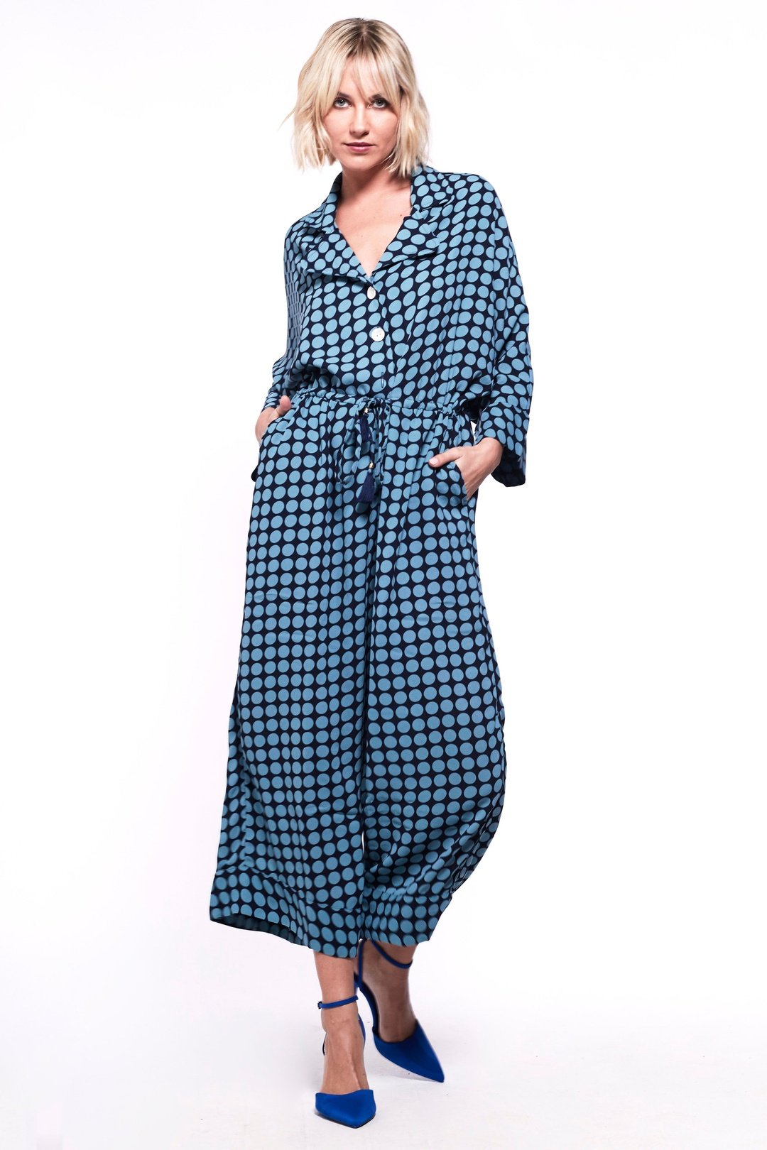 PYJAMA Jumpsuit - Polka Dot Blue