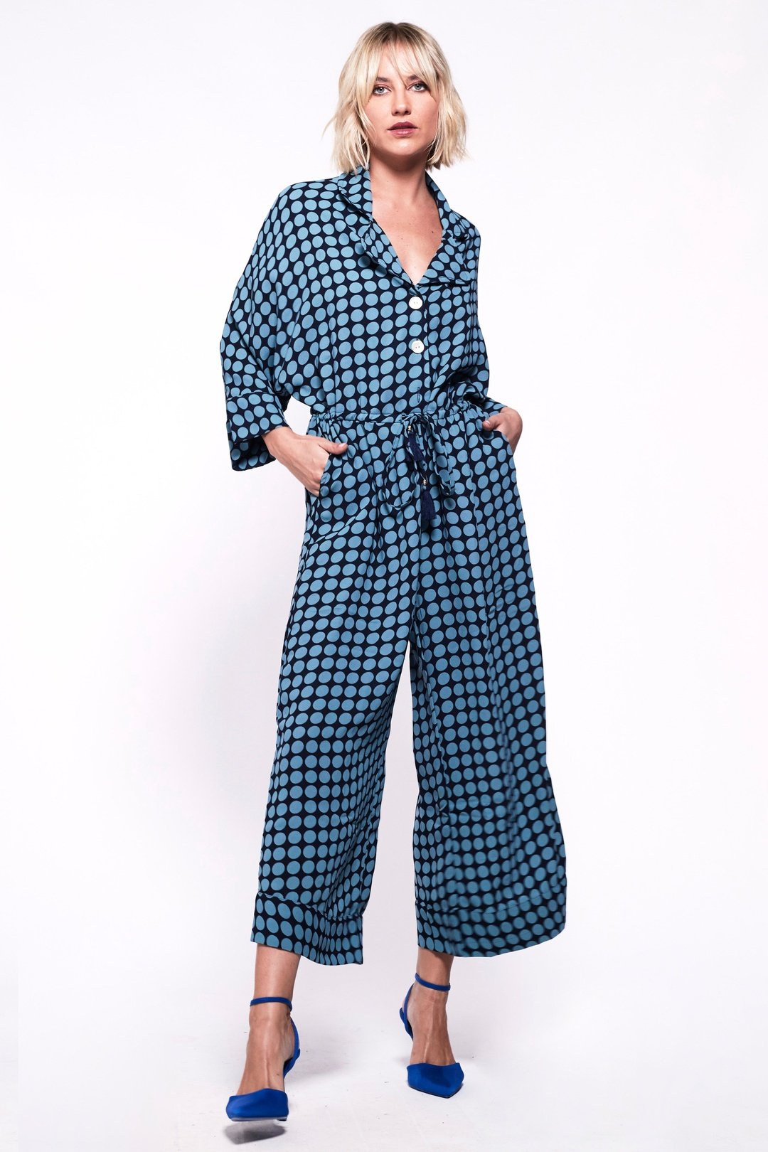 PYJAMA Jumpsuit - Polka Dot Blue