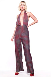 CANDI Jumpsuit - 70s Style  Plunge Halterneck