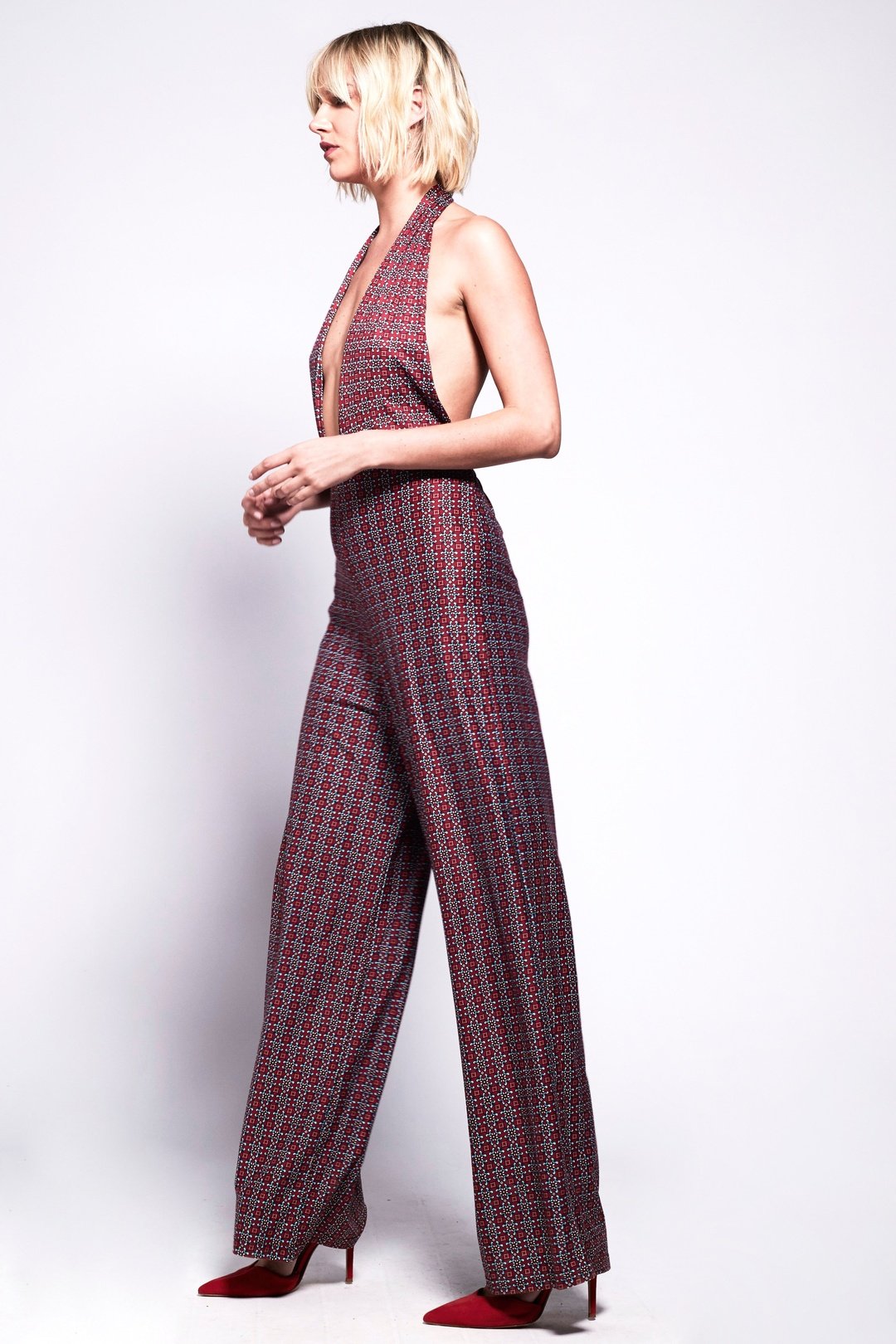 CANDI Jumpsuit 70s Style Plunge Halterneck OOTO CLOTHING