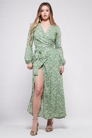 KALANI green floral wrap dress