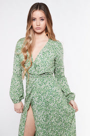 KALANI green floral wrap dress