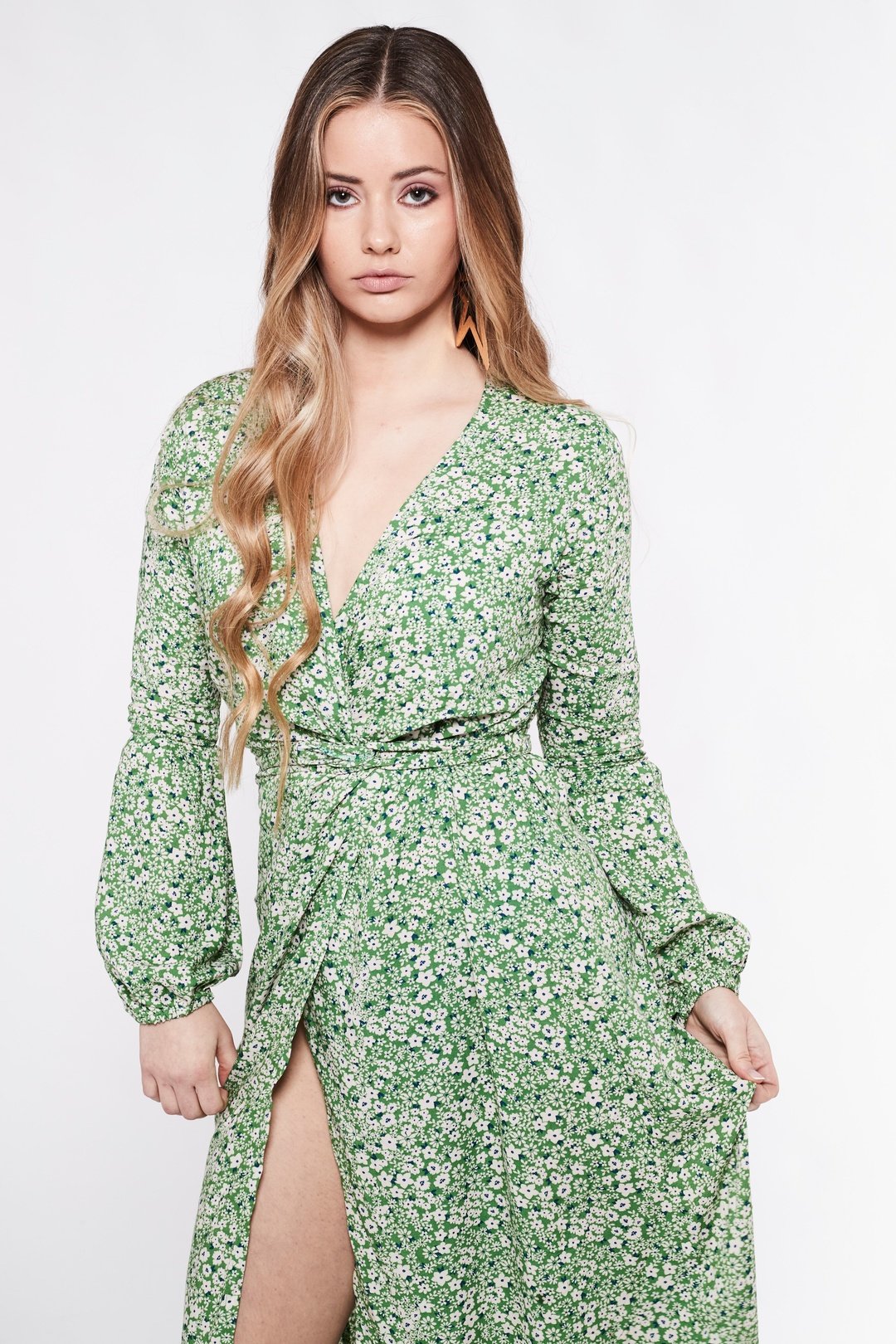 KALANI green floral wrap dress