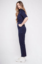 HEIDI Retro Jumpsuit - Navy & Red Diamond