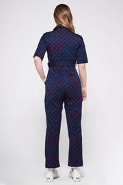 HEIDI Retro Jumpsuit - Navy & Red Diamond