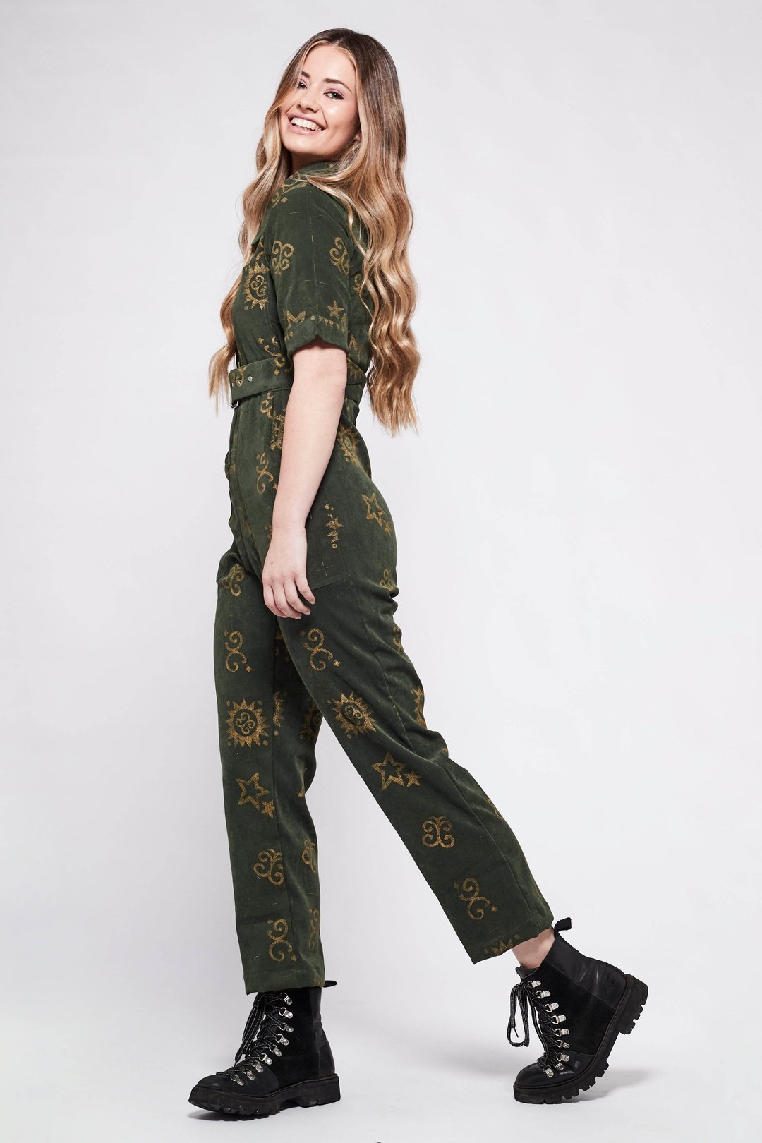 HEIDI Retro Jumpsuit in Batik Print Green