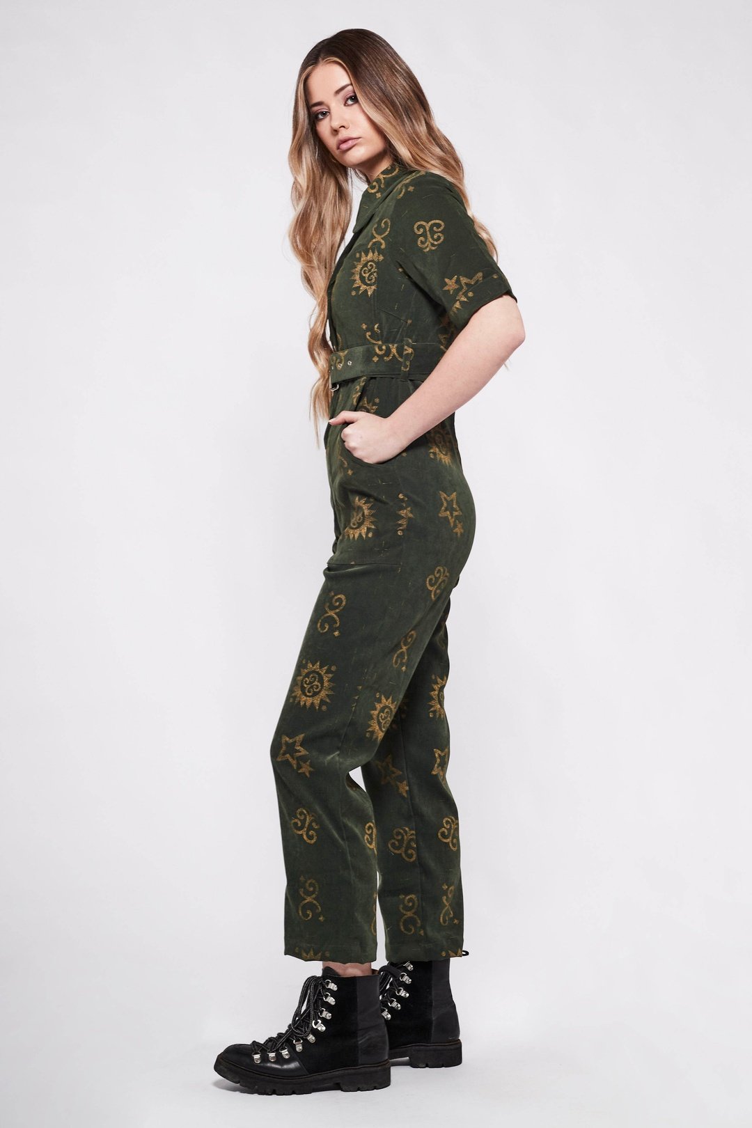 HEIDI Retro Jumpsuit in Batik Print Green