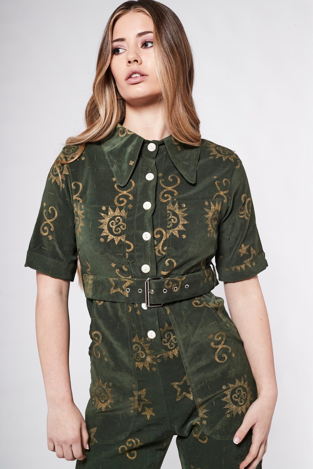 HEIDI Retro Jumpsuit in Batik Print Green