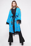 FIESTA Kimono Bright Blue with Black Fringe