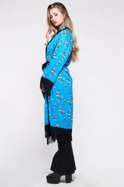FIESTA Kimono Bright Blue with Black Fringe