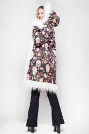 MEMPHIS Hooded Afghan Coat in Black Embroidery