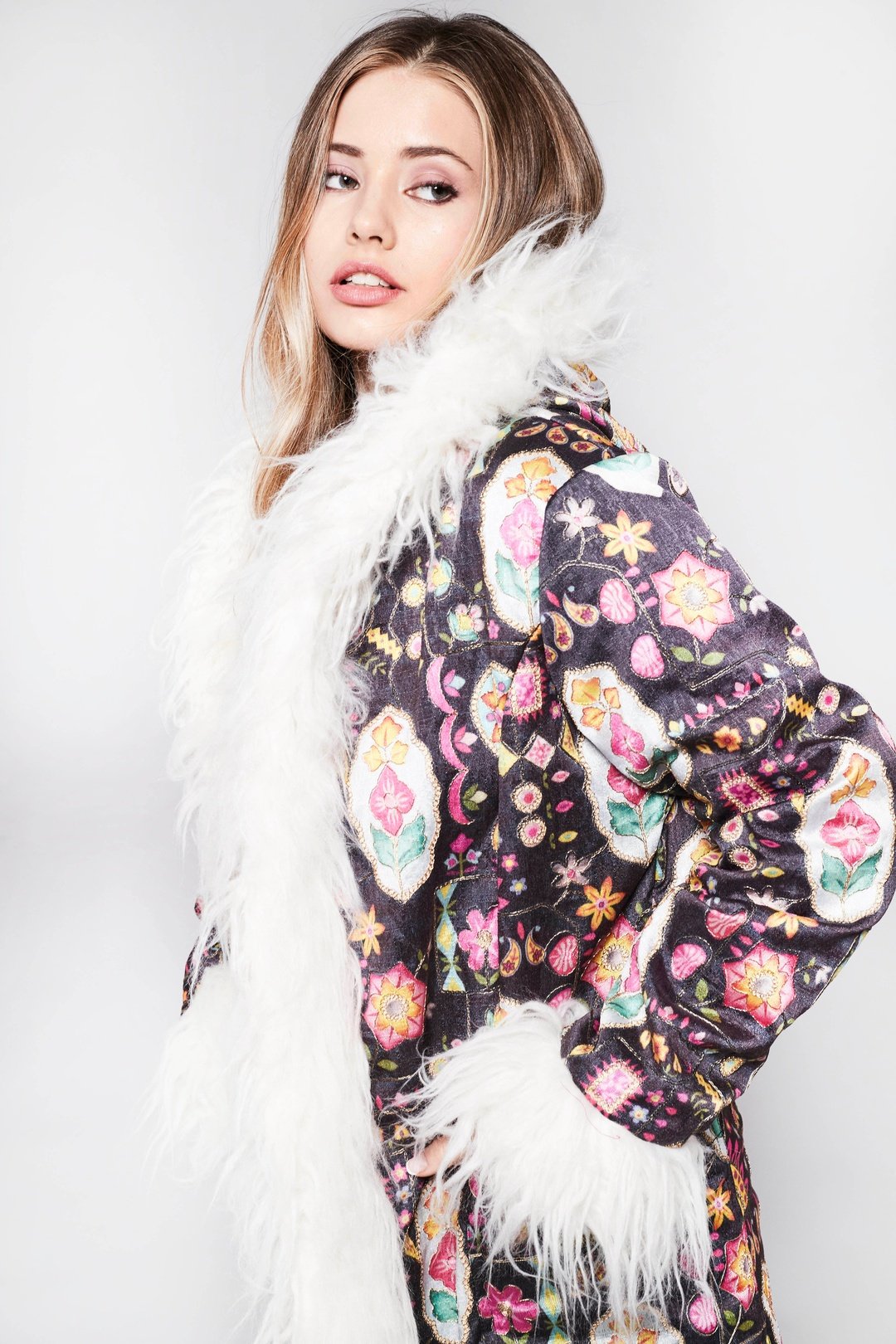 MEMPHIS Hooded Afghan Coat in Black Embroidery