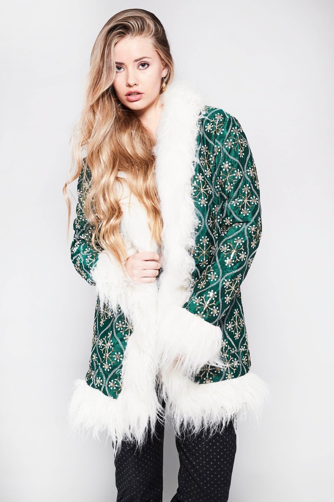 BONNIE Afghan Coat in Dark Emerald Green