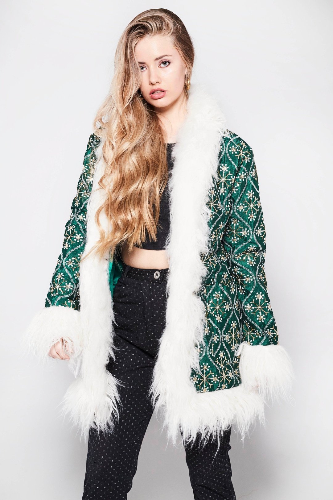 BONNIE Afghan Coat in Dark Emerald Green