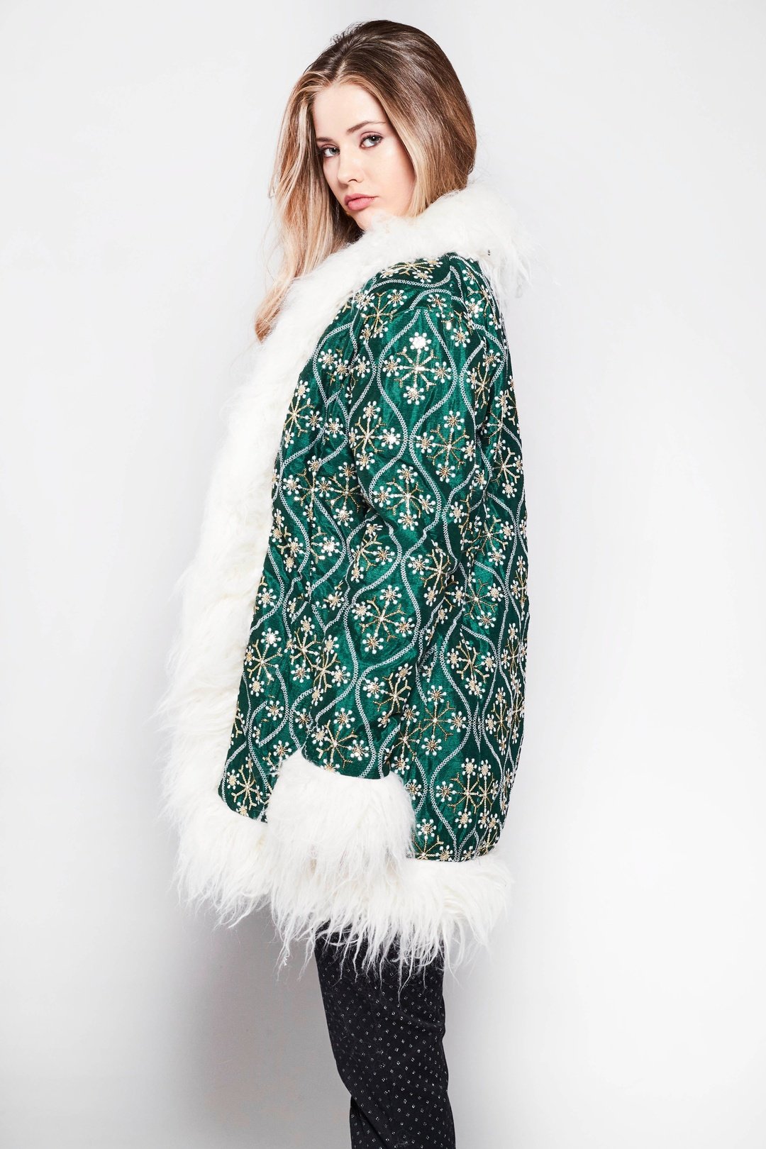 BONNIE Afghan Coat in Dark Emerald Green
