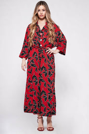 PYJAMA Jumpsuit  in Black & Red Floral Geometric