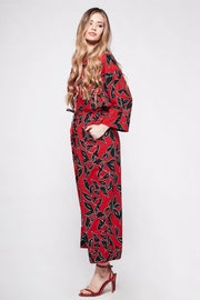 PYJAMA Jumpsuit  in Black & Red Floral Geometric