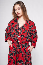 PYJAMA Jumpsuit  in Black & Red Floral Geometric