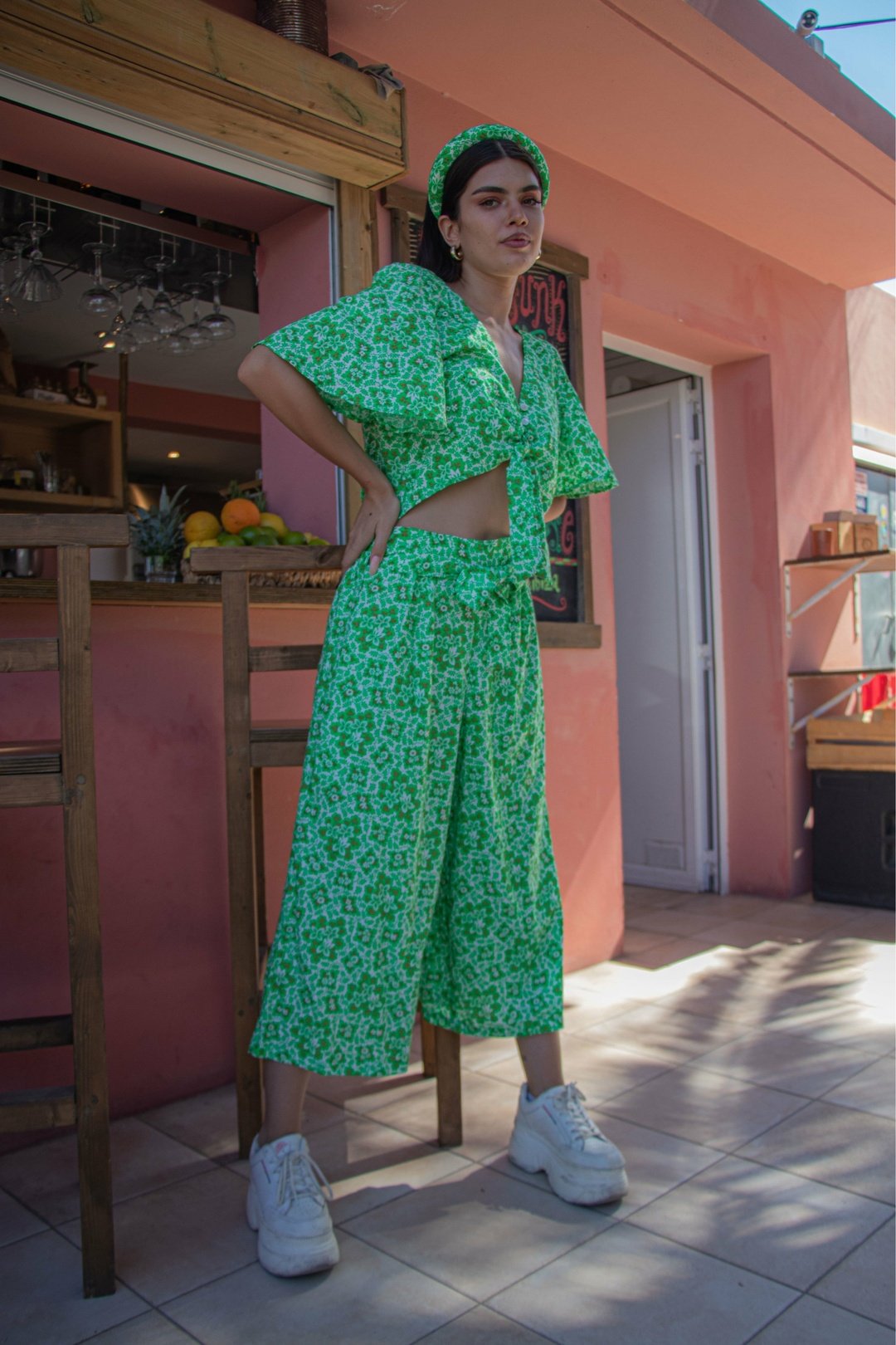 CALI Wide Leg Culottes - Green Botanical