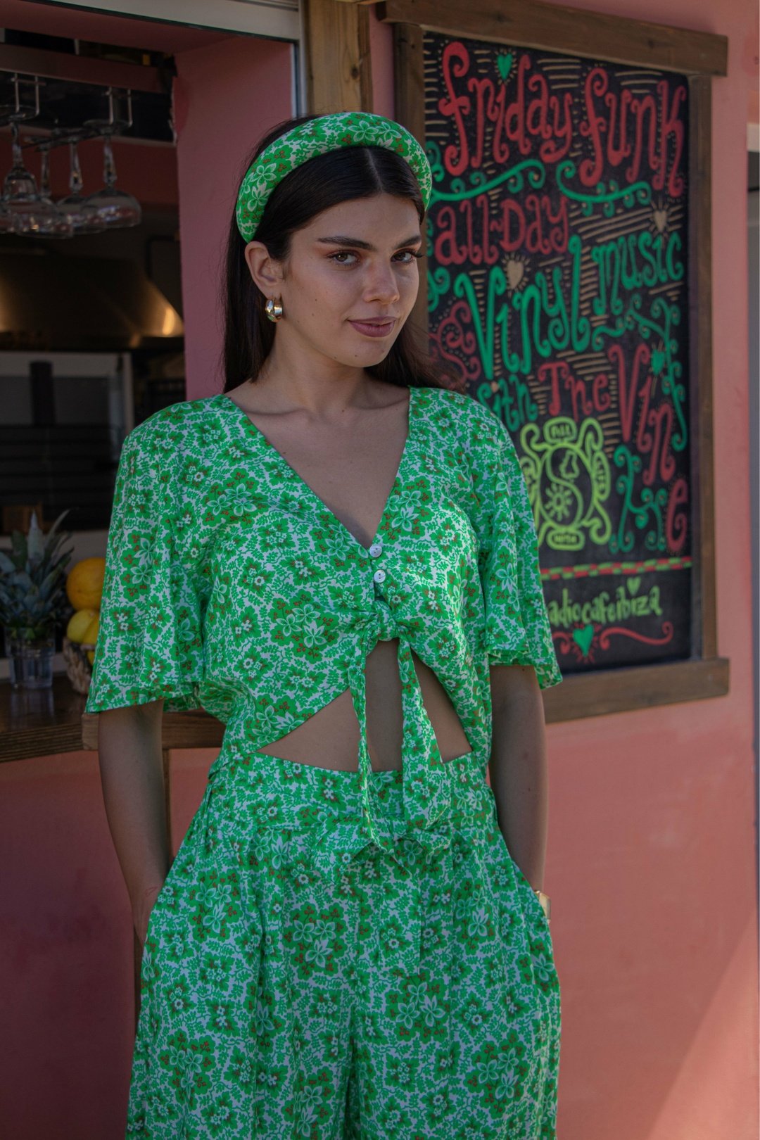 CALI Wide Leg Culottes - Green Botanical