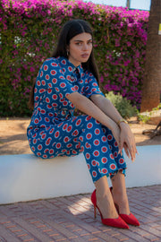 HEIDI Retro Jumpsuit - Blue Flower Power